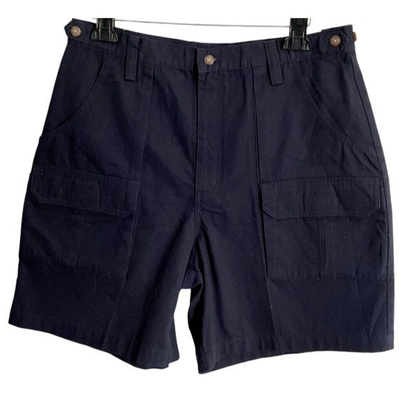 Preswick & Moore Men’s 36 Navy Blue Cargo Shorts Cotton Button Back Pockets New - Picture 1 of 12